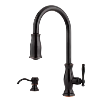 Выдвижной кухонный смеситель Pfister Hanover с одной ручкой и дозатором мыла, tuscan bronze