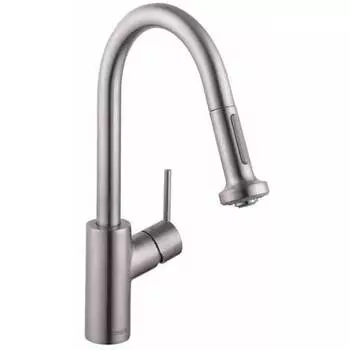 Выдвижной смеситель для кухни Hansgrohe 04286800 Talis S с магнитной стыковкой и незапирающимся распылителем, steel optic