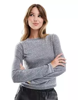 Выгоревший топ с длинными рукавами в кислотно-сером цвете ASOS DESIGN