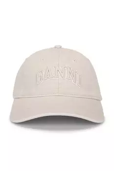 Вымытая хлопковая кепка с вышивкой Ganni, egret