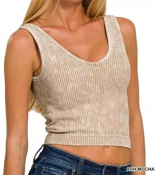 Вымытый ребристый бесшовный бюстгальтер с подкладкой, майка цвета пепельного мокко ZENANA, цвет ash mocha