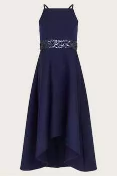 Выпускное платье из ткани акваланга с пайетками Monsoon, синий