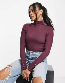 Вырез горловины с манжетами на пуговицах цвета баклажан ASOS DESIGN - PURPLE