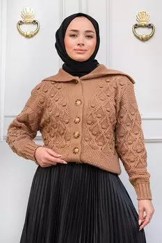 Вырез «лодочка» Узор Пахлава Трикотаж Кардиган Норка Locco