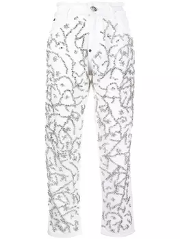 Вырезанные штанины с кристаллами Джинсы Philipp Plein, белый