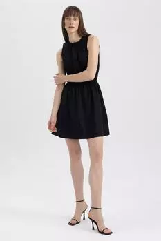 Вырезное платье с эластичной талией Defacto, черный