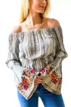 Вышитая блузка «Don't Tempt Me» со змеиным принтом ANDREE BY UNIT, цвет snake print