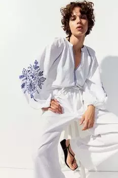 Вышитая блузка с объемными рукавами H&M, белый