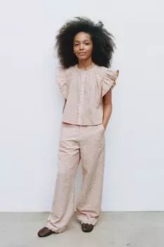 Вышитая блузка с оборками ZARA, цвет Pale pink