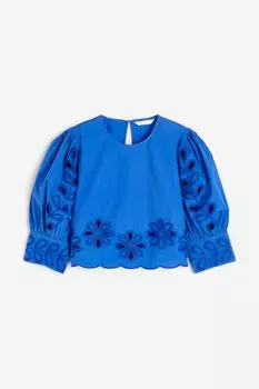 Вышитая блузка с рукавами-буфами H&M, синий