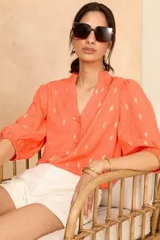 Вышитая блузка с v образным вырезом и рукавами 3/4 Love & Roses, оранжевый
