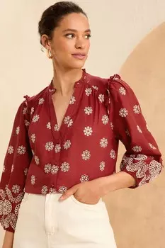 Вышитая блузка с v образным вырезом и рукавами 3/4 Love & Roses, оранжевый