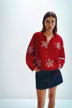 Вышитая блузка ZARA, цвет Raspberry