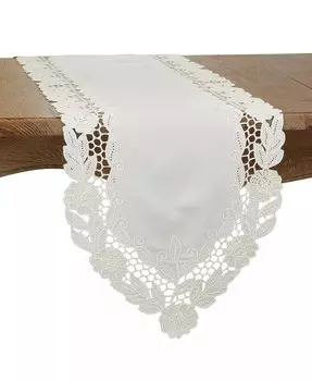 Вышитая дорожка для стола с цветочным узором, 68 x 16 дюймов Saro Lifestyle, белый