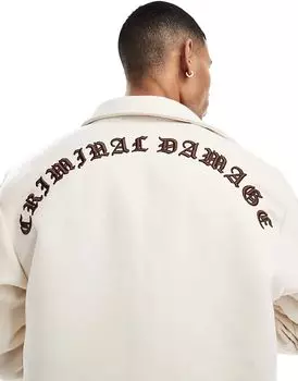 Вышитая фланелевая рубашка с приспущенными плечами цвета экрю Criminal Damage