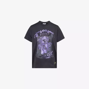 Вышитая футболка Ganni из хлопкового джерси, черный/фиолетовый