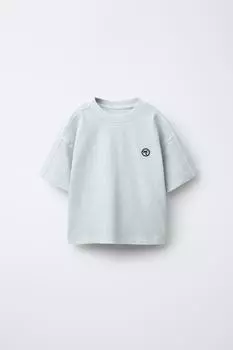 Вышитая футболка с эффектом выстиранной пальмы ZARA, светло-синий