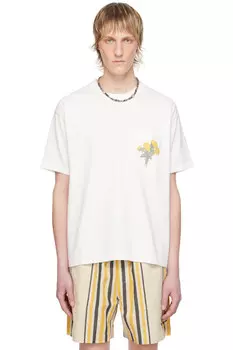 Вышитая футболка с карманом в виде букета Bode, цвет cream