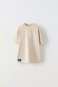Вышитая футболка wsl ZARA, бежевый