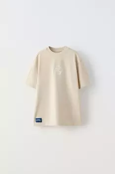 Вышитая футболка wsl ZARA, бежевый