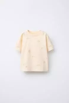 Вышитая футболка ZARA, экрю