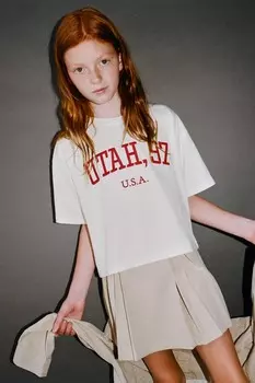 Вышитая футболка ZARA, белый