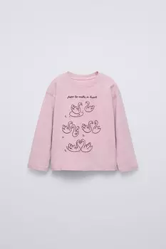 Вышитая футболка ZARA, цвет chalk pink