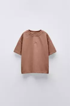 Вышитая футболка ZARA, цвет raspberry