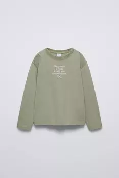 Вышитая футболка ZARA, хаки