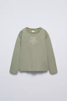 Вышитая футболка ZARA, хаки