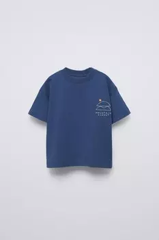 Вышитая футболка ZARA, синий