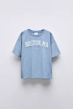 Вышитая футболка ZARA, синий