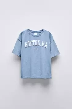 Вышитая футболка ZARA, синий