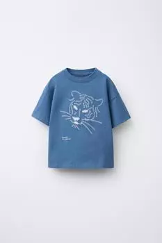 Вышитая футболка ZARA, синий