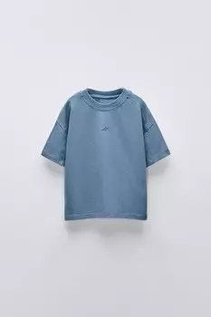 Вышитая футболка ZARA, средне-синий