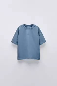 Вышитая футболка ZARA, средне-синий