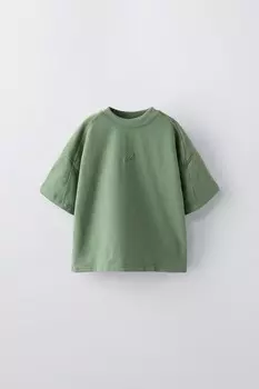 Вышитая футболка ZARA, средне-зеленый