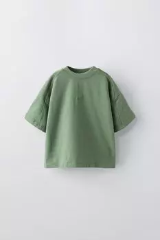 Вышитая футболка ZARA, средне-зеленый