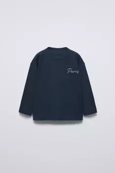 Вышитая футболка ZARA, темно-синий
