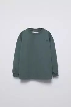 Вышитая футболка ZARA, зеленый
