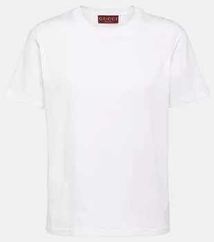 Вышитая хлопковая футболка из джерси Gucci, White/Mix