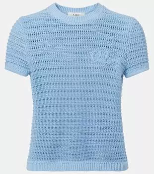 Вышитая хлопковая футболка в стиле кружева Chlo, Softy Blue