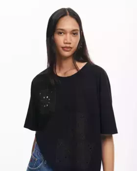 Вышитая и ажурная женская футболка Desigual, черный