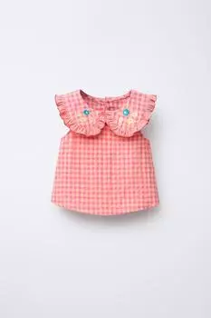 Вышитая клетчатая блузка ZARA, розовый