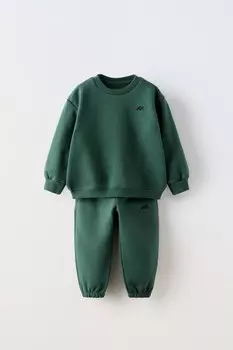 Вышитая кофта и спортивные брюки в комплекте ZARA, зеленый