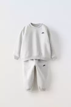 Вышитая кофта и спортивные брюки в комплекте ZARA, серый мергель