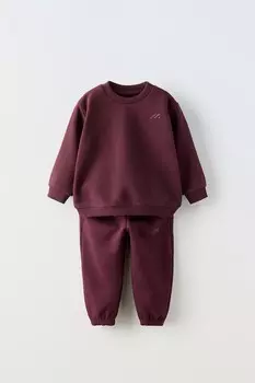 Вышитая кофта и спортивные брюки в комплекте ZARA, бордовый