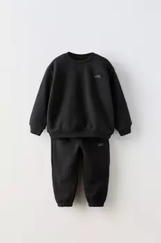 Вышитая кофта и спортивные брюки в комплекте ZARA, черный