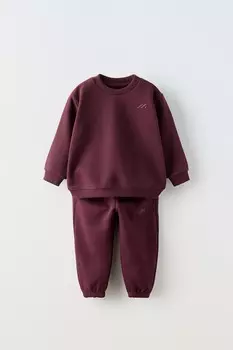 Вышитая кофта и спортивные брюки в комплекте ZARA, бордовый