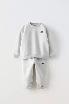 Вышитая кофта и спортивные брюки в комплекте ZARA, серый мергель